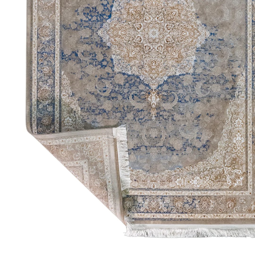 4' 11" x 7' 7" - MULTICOLOR AND BEIGE MACHINE MADE FLORAL TURKISH RUG ( 150 x 231 CM )