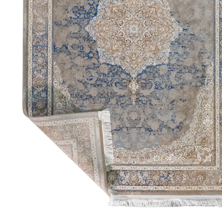 4' 11" x 7' 7" - MULTICOLOR AND BEIGE MACHINE MADE FLORAL TURKISH RUG ( 150 x 231 CM )