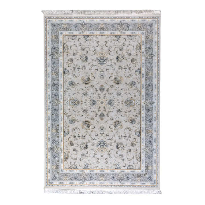 4' 11" x 7' 7" - WHITE AND GRAY MACHINE MADE FLORAL TURKISH RUG ( 150 x 231 CM )