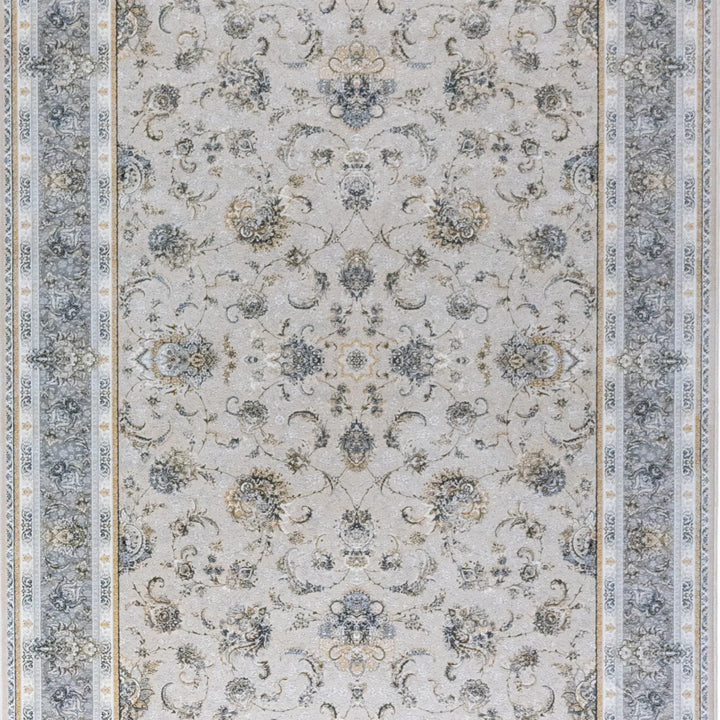 4' 11" x 7' 7" - WHITE AND GRAY MACHINE MADE FLORAL TURKISH RUG ( 150 x 231 CM )