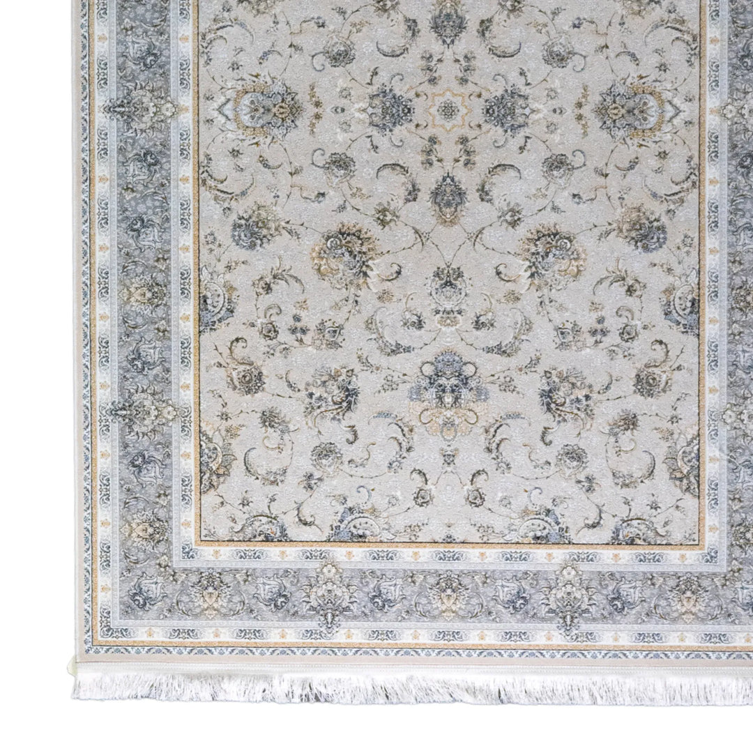4' 11" x 7' 7" - WHITE AND GRAY MACHINE MADE FLORAL TURKISH RUG ( 150 x 231 CM )