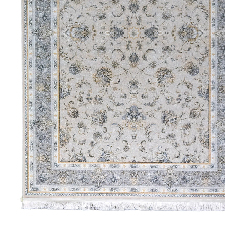 4' 11" x 7' 7" - WHITE AND GRAY MACHINE MADE FLORAL TURKISH RUG ( 150 x 231 CM )