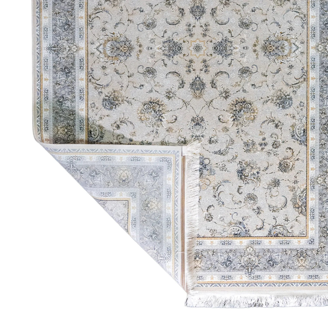 4' 11" x 7' 7" - WHITE AND GRAY MACHINE MADE FLORAL TURKISH RUG ( 150 x 231 CM )