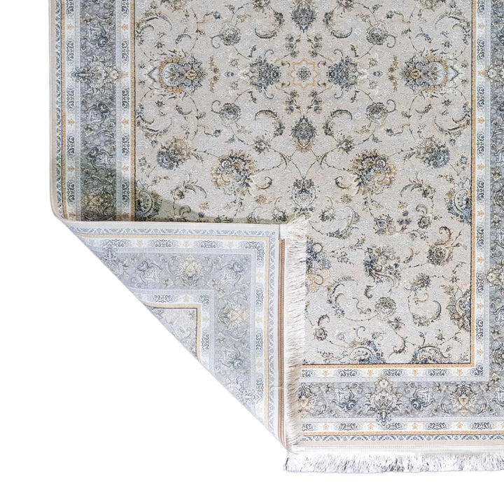 4' 11" x 7' 7" - WHITE AND GRAY MACHINE MADE FLORAL TURKISH RUG ( 150 x 231 CM )