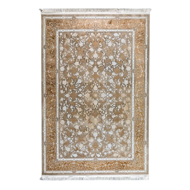 4' 11" x 7' 7" - BEIGE AND BEIGE MACHINE MADE FLORAL TURKISH RUG ( 150 x 231 CM )