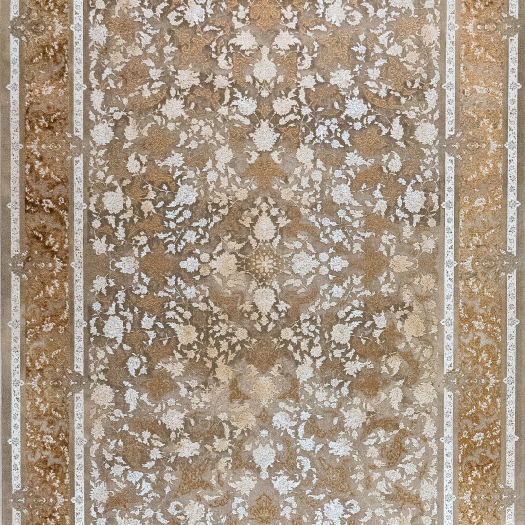 4' 11" x 7' 7" - BEIGE AND BEIGE MACHINE MADE FLORAL TURKISH RUG ( 150 x 231 CM )