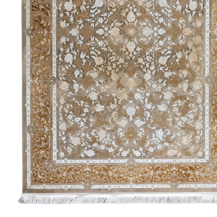 4' 11" x 7' 7" - BEIGE AND BEIGE MACHINE MADE FLORAL TURKISH RUG ( 150 x 231 CM )