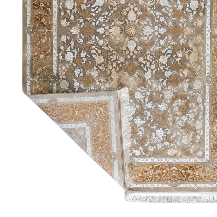 4' 11" x 7' 7" - BEIGE AND BEIGE MACHINE MADE FLORAL TURKISH RUG ( 150 x 231 CM )