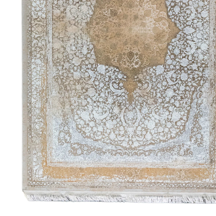 4' 11" x 7' 7" - BEIGE AND WHITE MACHINE MADE FLORAL TURKISH RUG ( 150 x 231 CM )