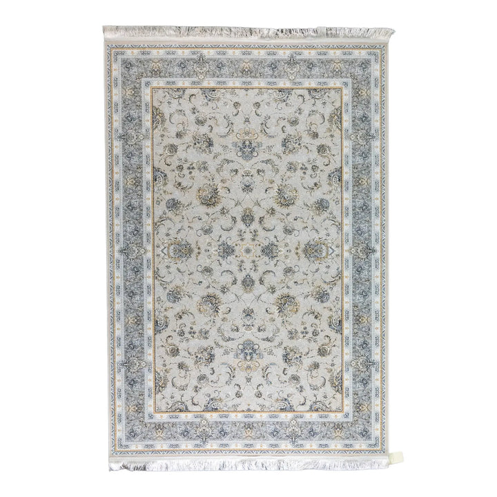 4' 11" x 7' 7" - BEIGE AND BLUE MACHINE MADE FLORAL TURKISH RUG ( 150 x 231 CM )