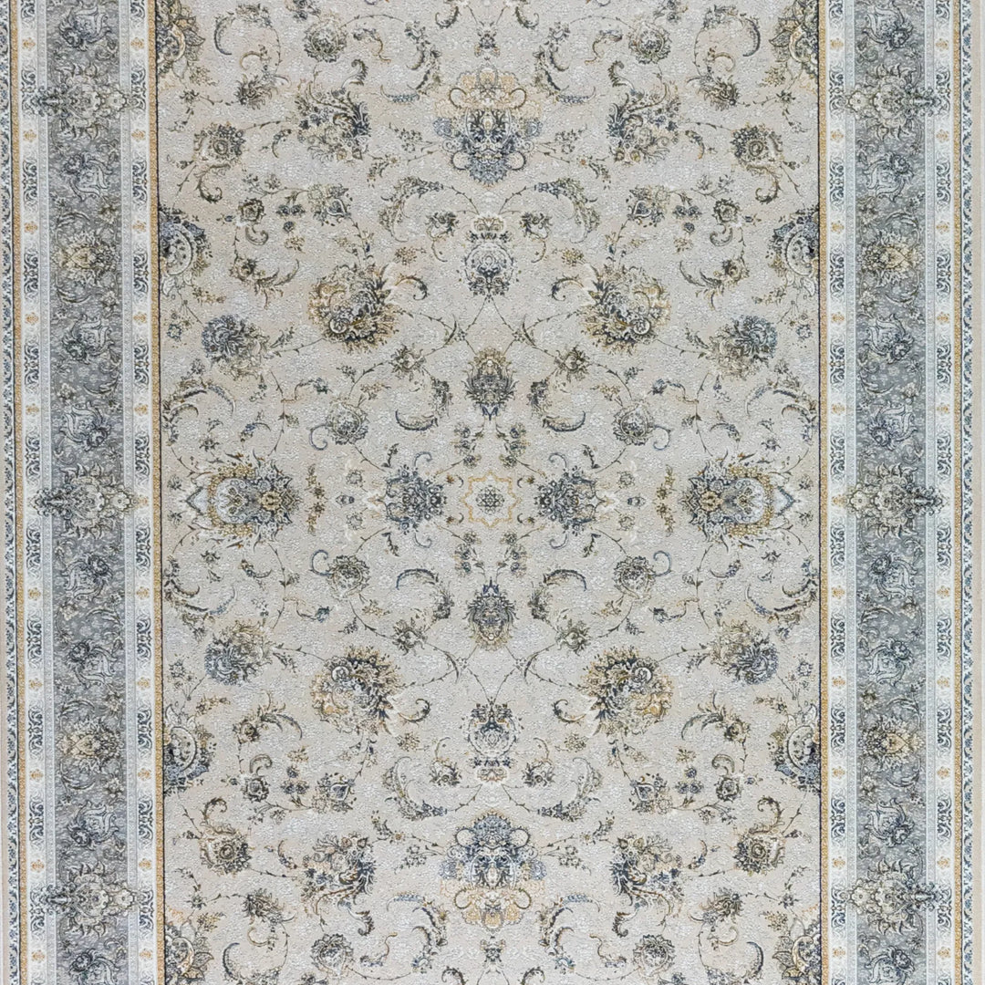 4' 11" x 7' 7" - BEIGE AND BLUE MACHINE MADE FLORAL TURKISH RUG ( 150 x 231 CM )