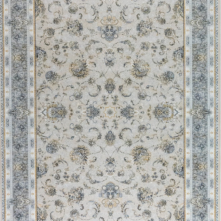 4' 11" x 7' 7" - BEIGE AND BLUE MACHINE MADE FLORAL TURKISH RUG ( 150 x 231 CM )