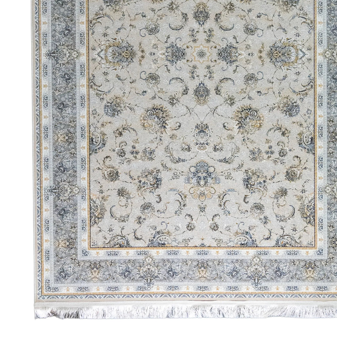 4' 11" x 7' 7" - BEIGE AND BLUE MACHINE MADE FLORAL TURKISH RUG ( 150 x 231 CM )