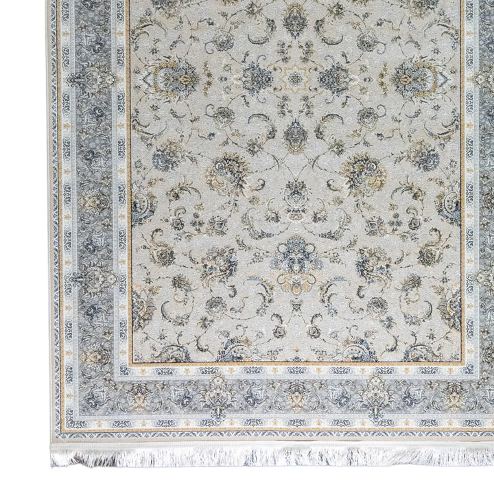 4' 11" x 7' 7" - BEIGE AND BLUE MACHINE MADE FLORAL TURKISH RUG ( 150 x 231 CM )