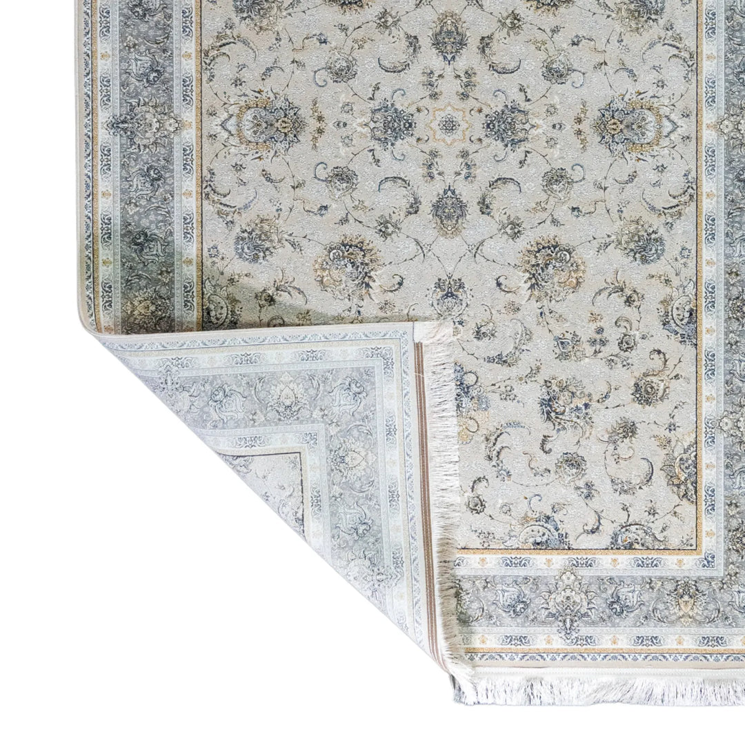 4' 11" x 7' 7" - BEIGE AND BLUE MACHINE MADE FLORAL TURKISH RUG ( 150 x 231 CM )
