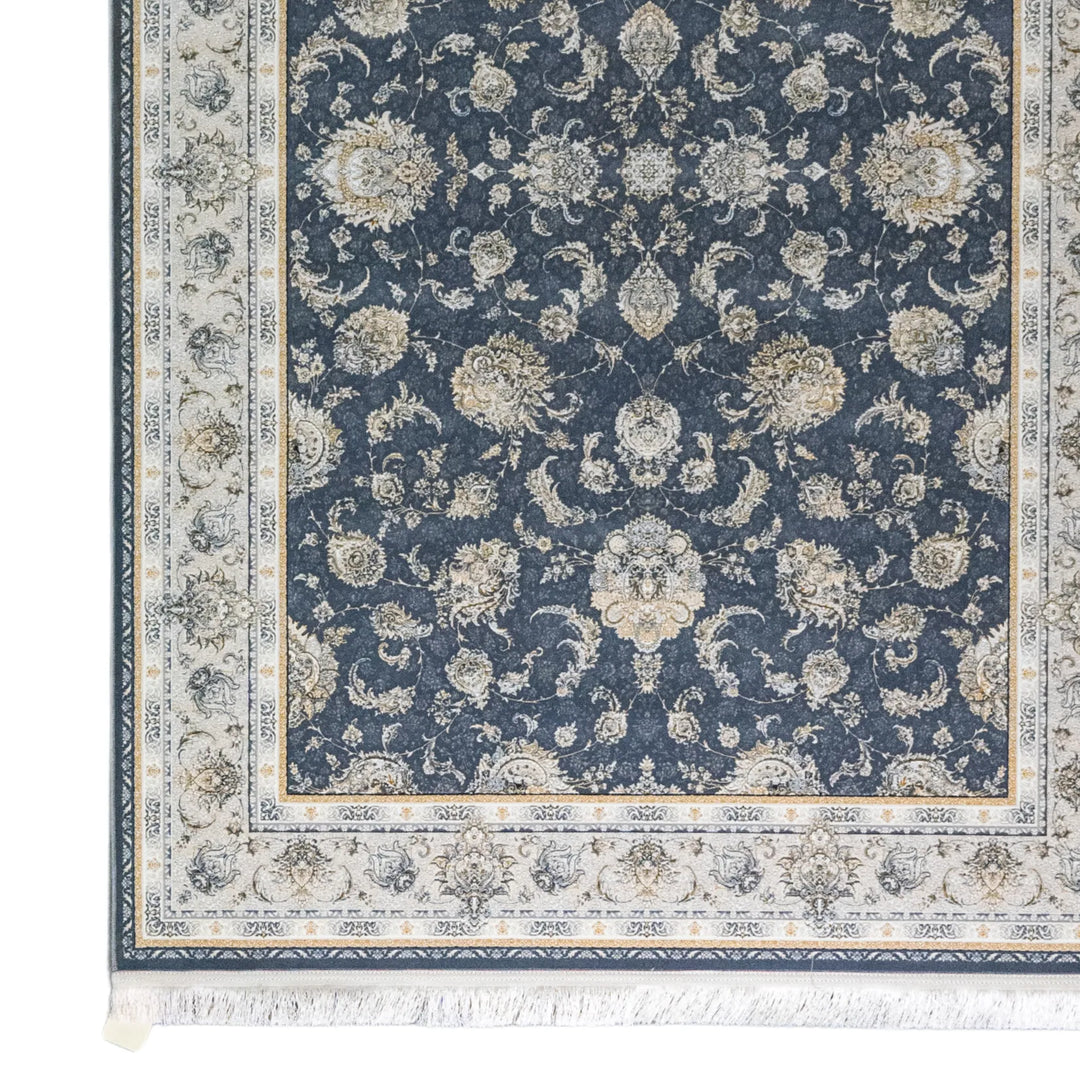 4' 11" x 7' 7" - BLUE AND BEIGE MACHINE MADE FLORAL TURKISH RUG ( 150 x 231 CM )