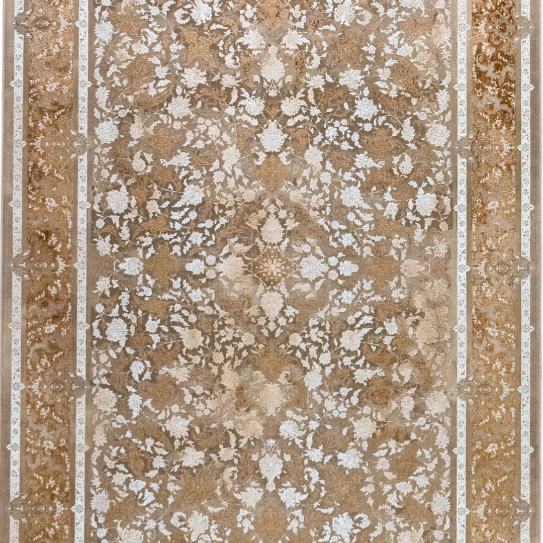 4' 11" x 7' 7" - WHITE AND BEIGE MACHINE MADE FLORAL TURKISH RUG ( 150 x 231 CM )