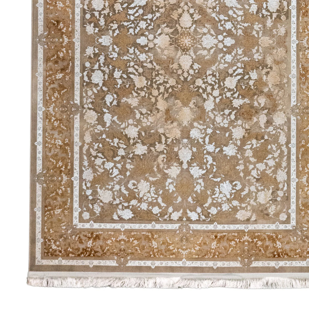 4' 11" x 7' 7" - WHITE AND BEIGE MACHINE MADE FLORAL TURKISH RUG ( 150 x 231 CM )