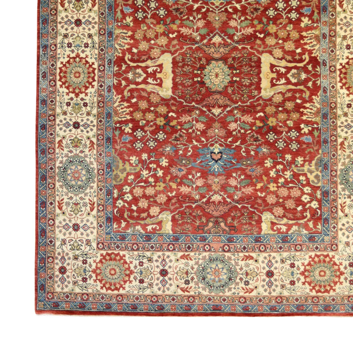 7' 10" x 10' 3" - RED AND IVORY SERAPI GEOMETRIC INDIAN RUG