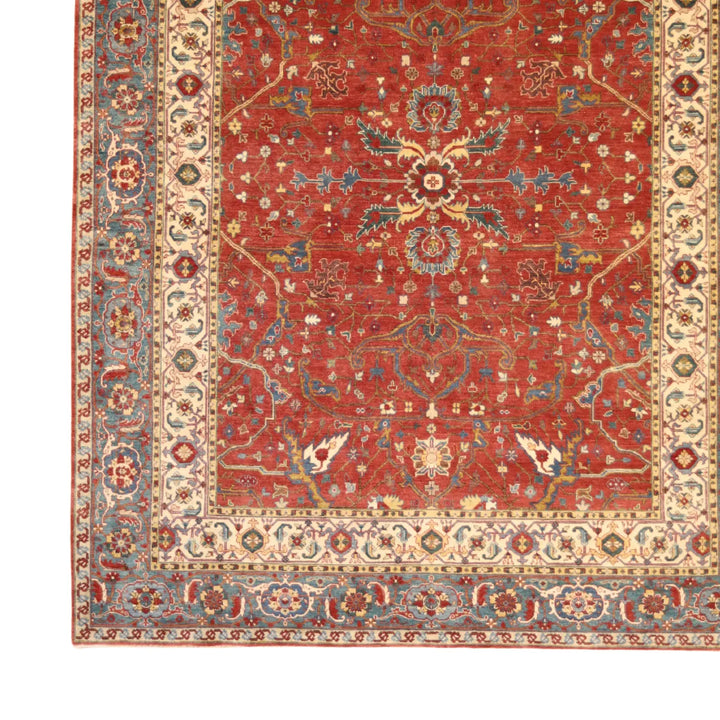 8' 0" x 10' 1" - RED AND BLUE SERAPI GEOMETRIC INDIAN RUG