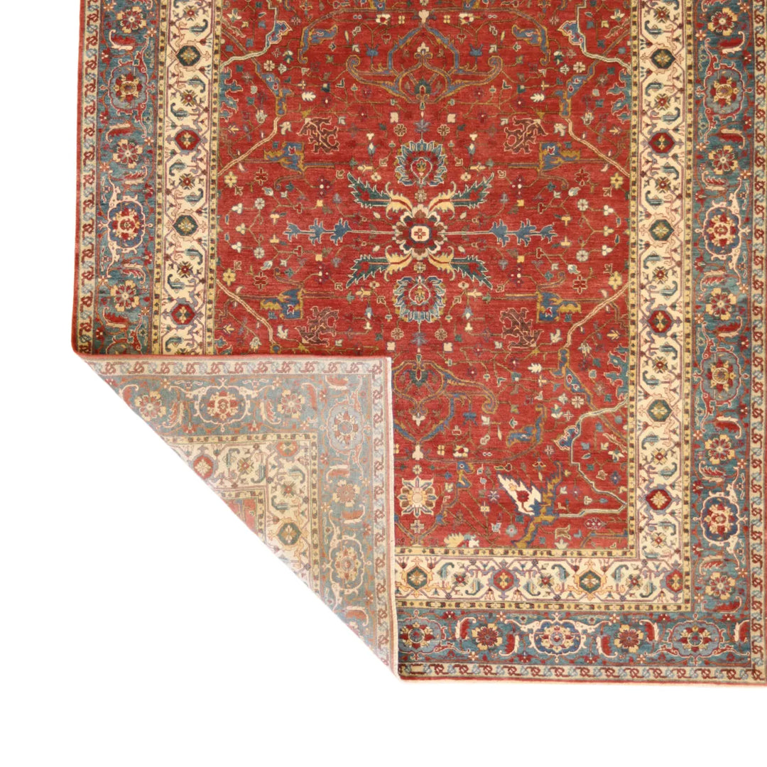 8' 0" x 10' 1" - RED AND BLUE SERAPI GEOMETRIC INDIAN RUG