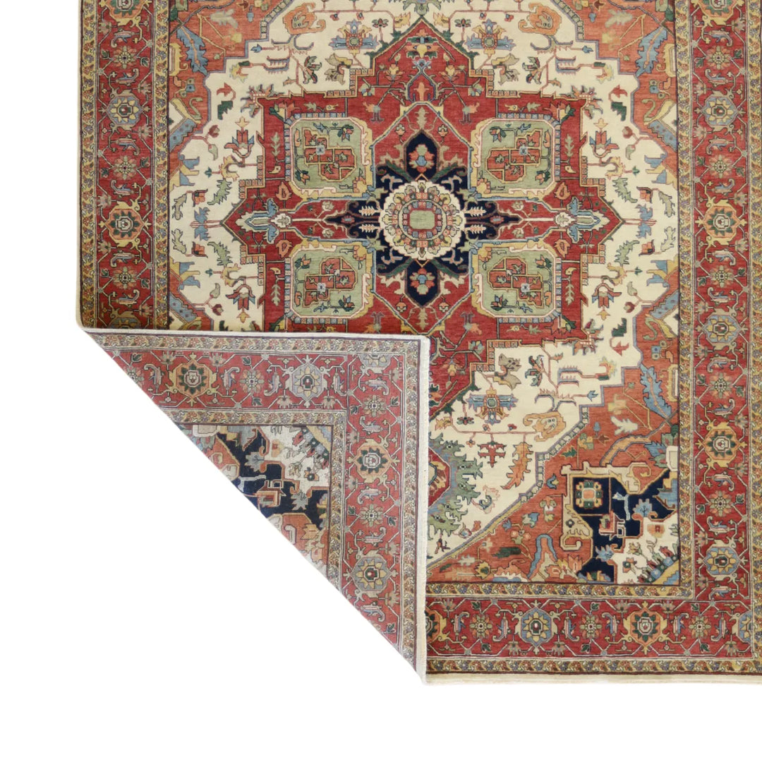 7' 9" x 10' 3" - IVORY AND RED SERAPI GEOMETRIC INDIAN RUG