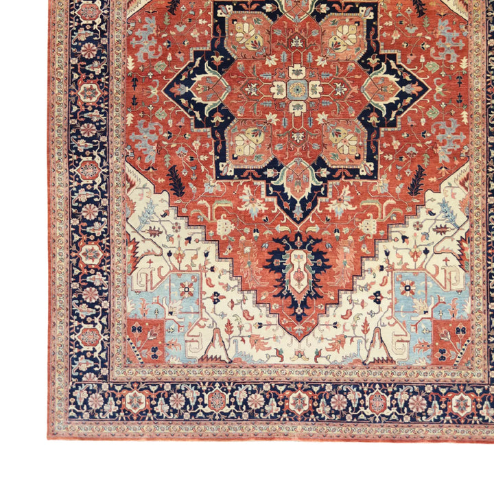 10'   1" x  13'  10" RED AND NAVY SERAPI GEOMETRIC INDIAN RUG
