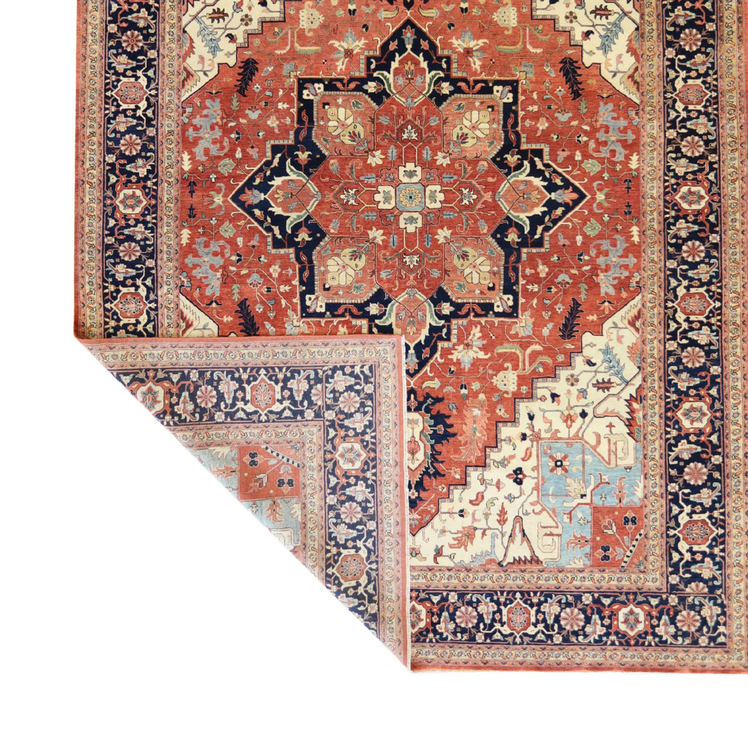 10'   1" x  13'  10" RED AND NAVY SERAPI GEOMETRIC INDIAN RUG