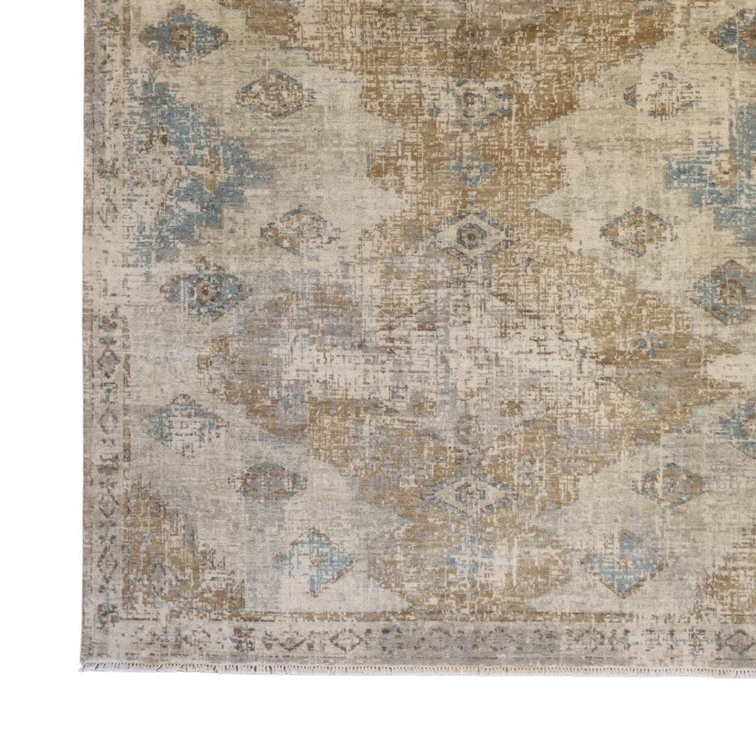 8' 0" x 10' 0" - BEIGE AND BLUE MODERN MODERN INDIAN RUG