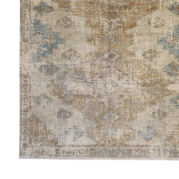 8' 0" x 10' 0" - BEIGE AND BLUE MODERN MODERN INDIAN RUG