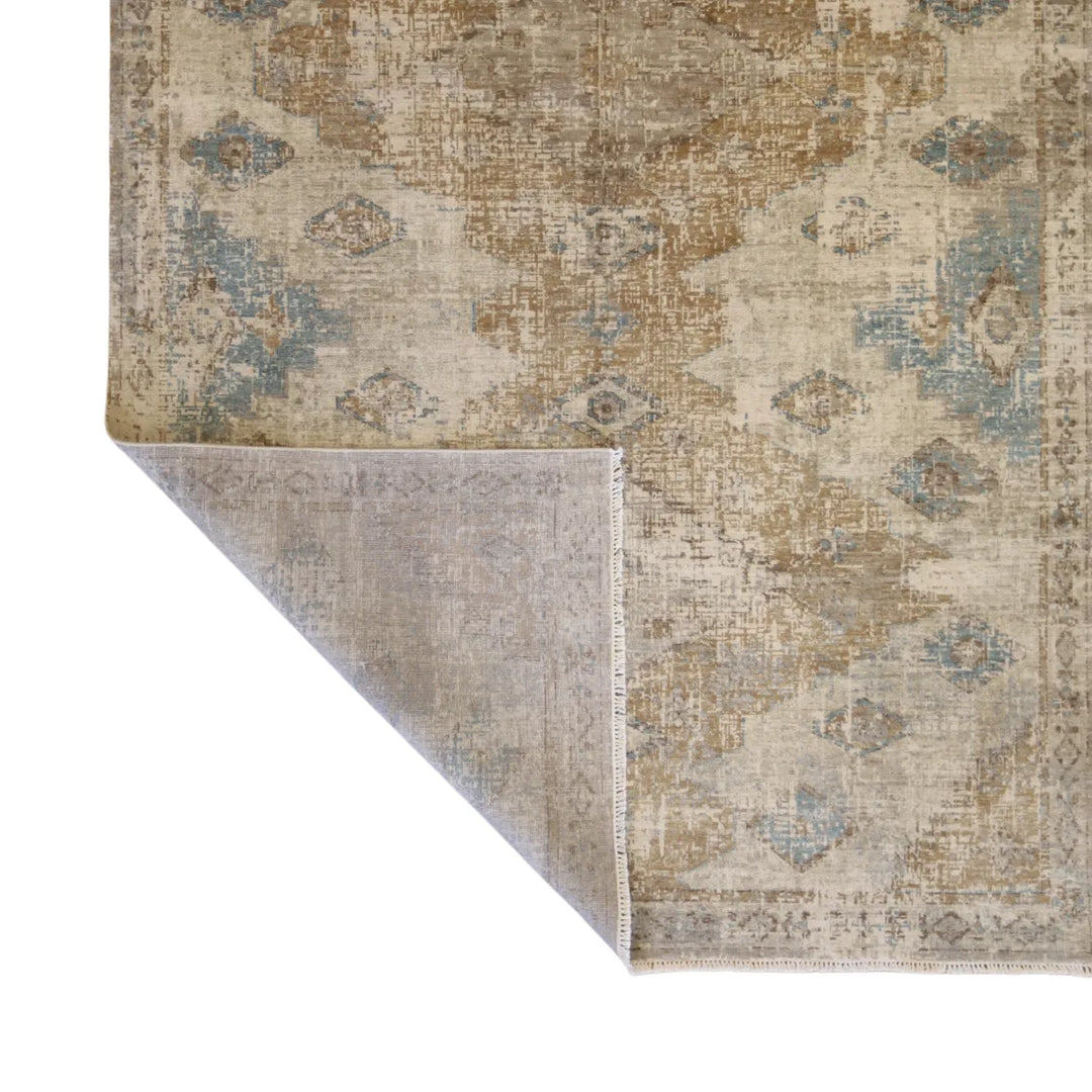 8' 0" x 10' 0" - BEIGE AND BLUE MODERN MODERN INDIAN RUG