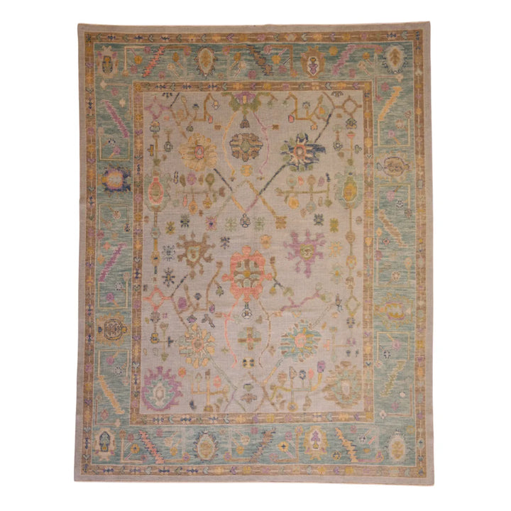 7' 11" x 10' 3" - BLUE AND TEAL OUSHAK GEOMETRIC TURKISH RUG