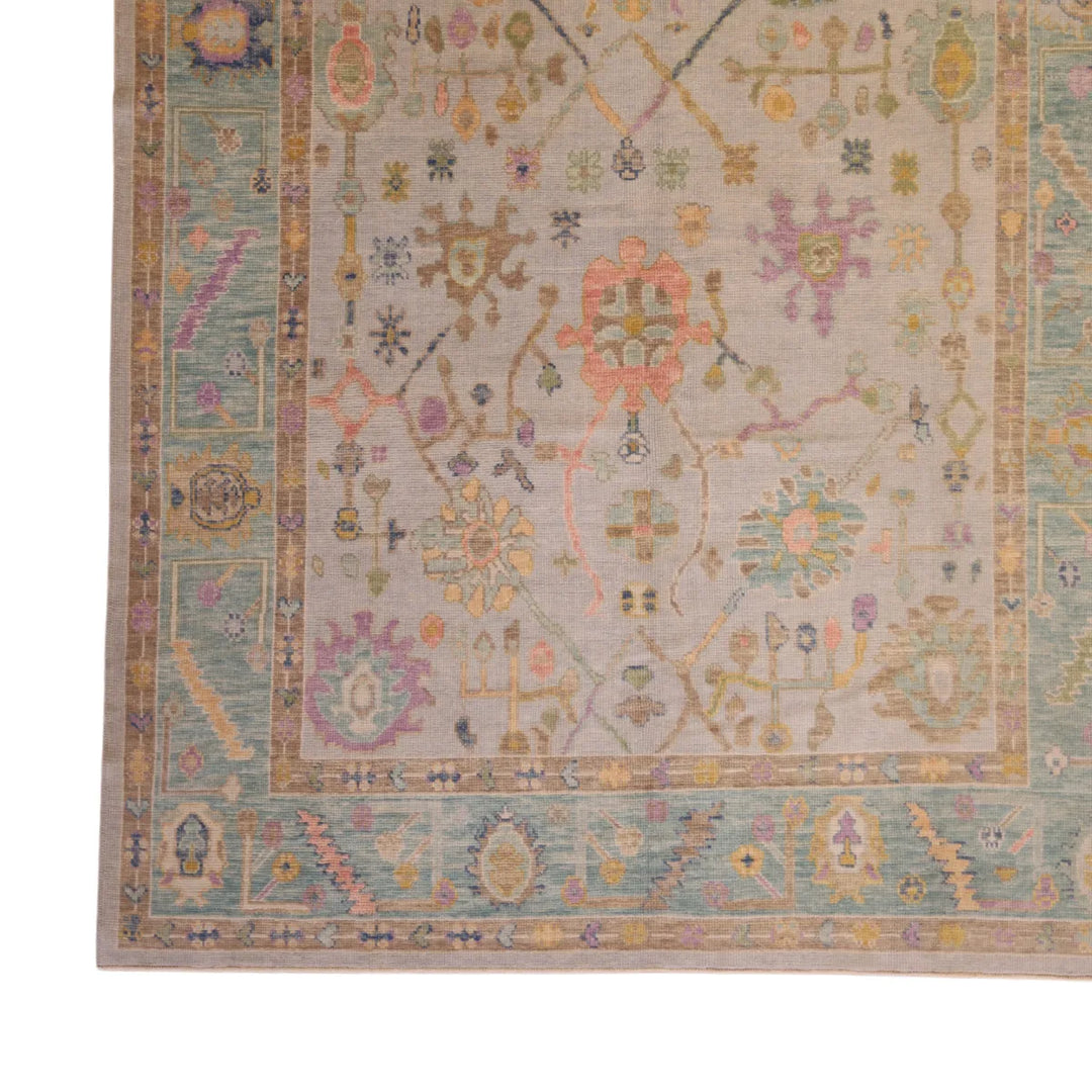 7' 11" x 10' 3" - BLUE AND TEAL OUSHAK GEOMETRIC TURKISH RUG