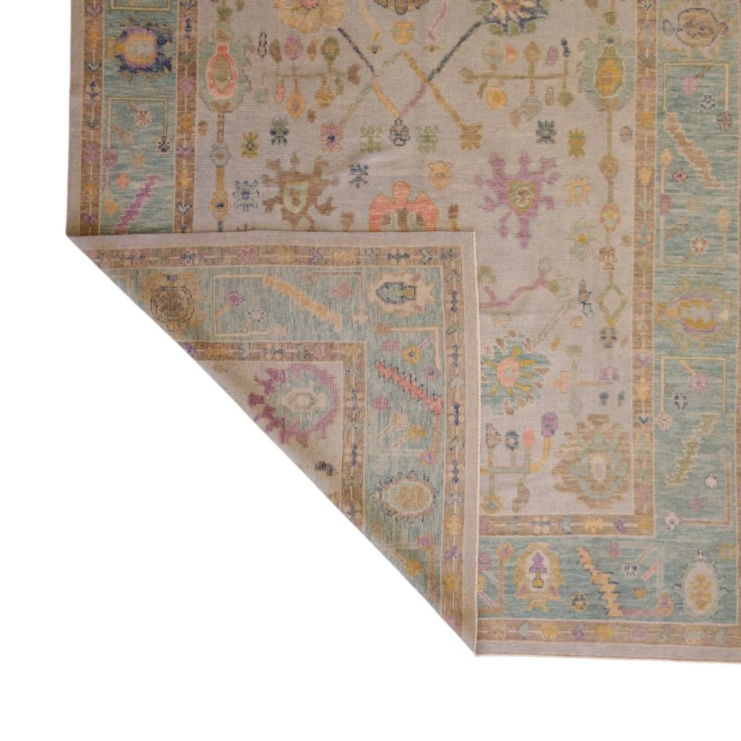 7' 11" x 10' 3" - BLUE AND TEAL OUSHAK GEOMETRIC TURKISH RUG