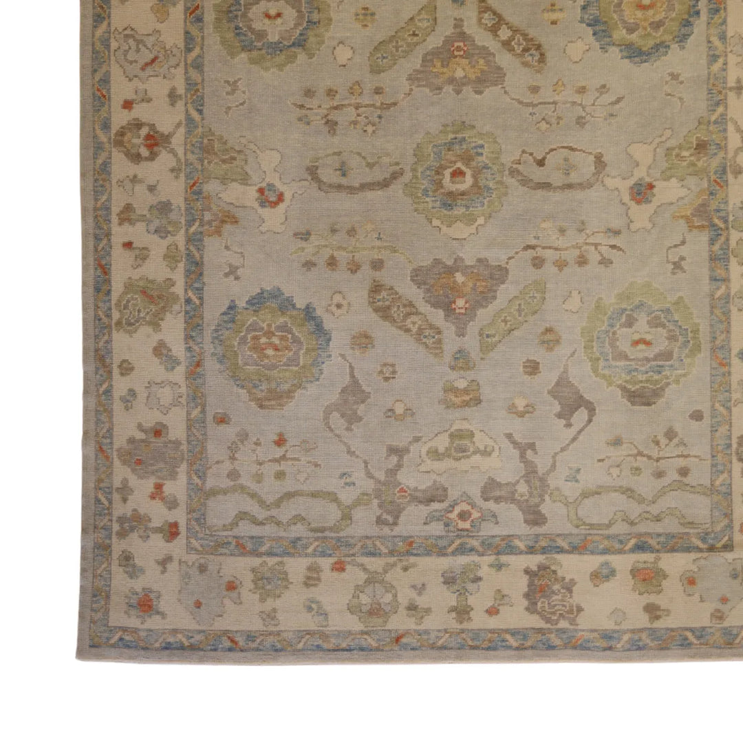8' 2" x 10' 2" - BLUE AND BEIGE OUSHAK GEOMETRIC TURKISH RUG