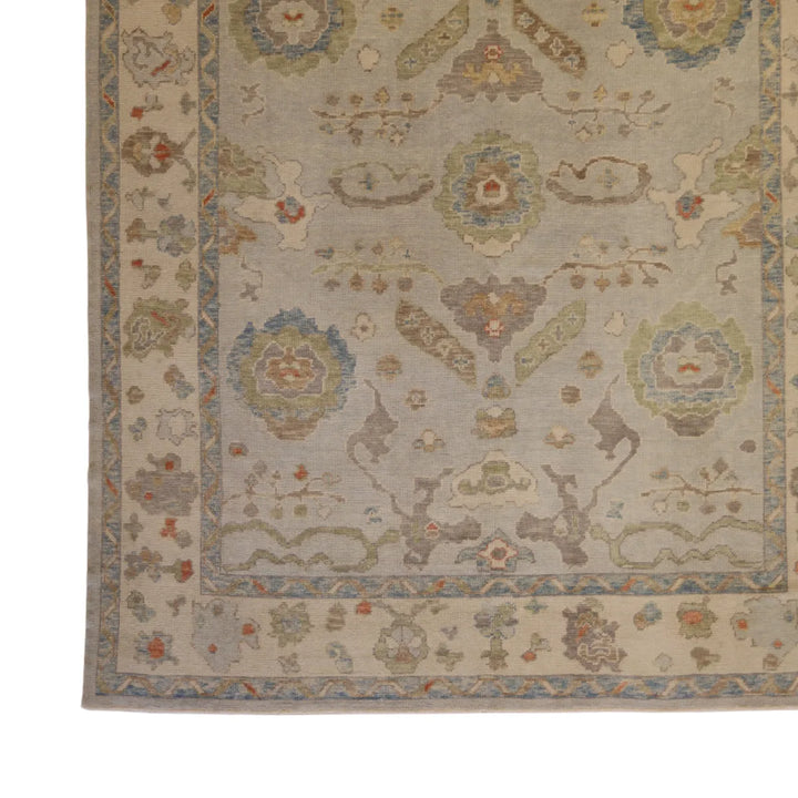 8' 2" x 10' 2" - BLUE AND BEIGE OUSHAK GEOMETRIC TURKISH RUG