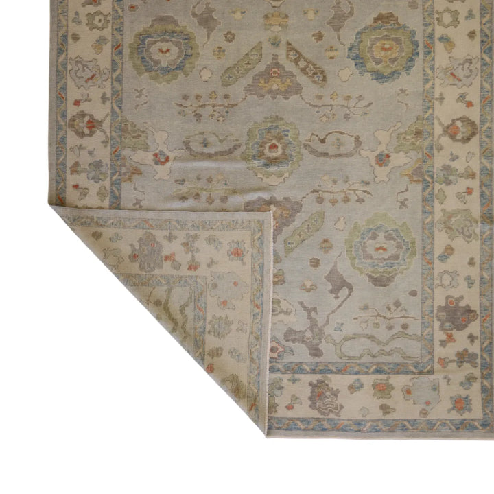 8' 2" x 10' 2" - BLUE AND BEIGE OUSHAK GEOMETRIC TURKISH RUG