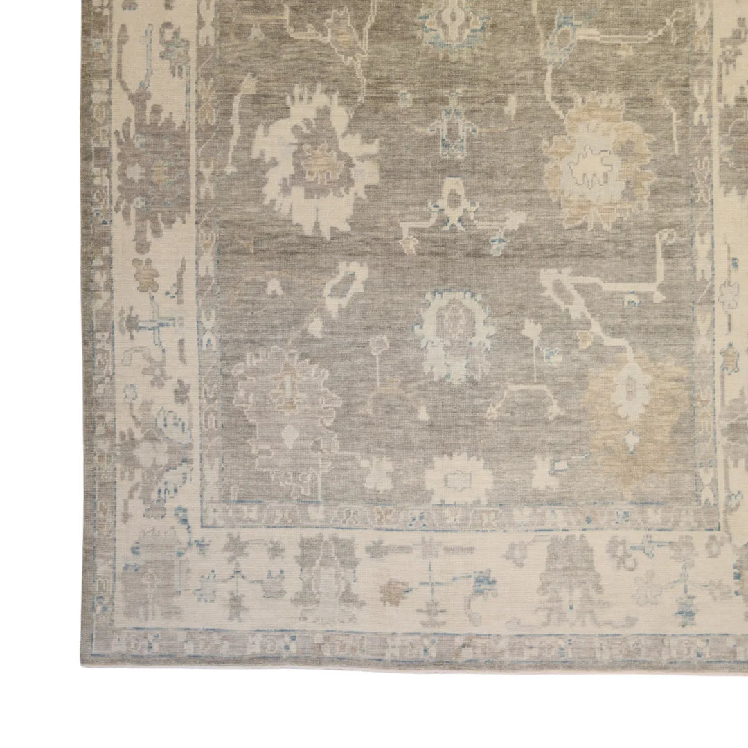 8' 1" x 10' 5" - GRAY AND IVORY OUSHAK GEOMETRIC TURKISH RUG