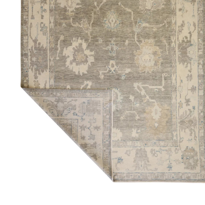 8' 1" x 10' 5" - GRAY AND IVORY OUSHAK GEOMETRIC TURKISH RUG
