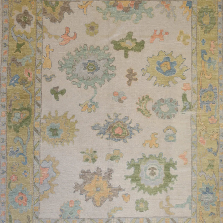 7' 10" x 10' 5" - IVORY AND GOLD OUSHAK GEOMETRIC TURKISH RUG
