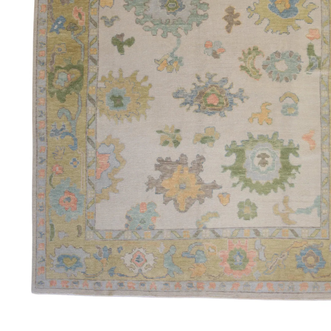 7' 10" x 10' 5" - IVORY AND GOLD OUSHAK GEOMETRIC TURKISH RUG