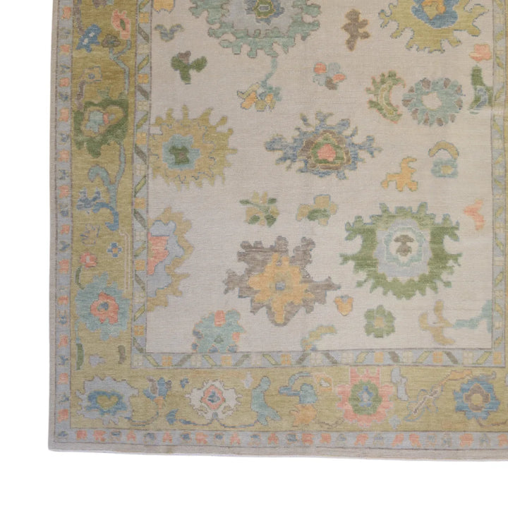 7' 10" x 10' 5" - IVORY AND GOLD OUSHAK GEOMETRIC TURKISH RUG