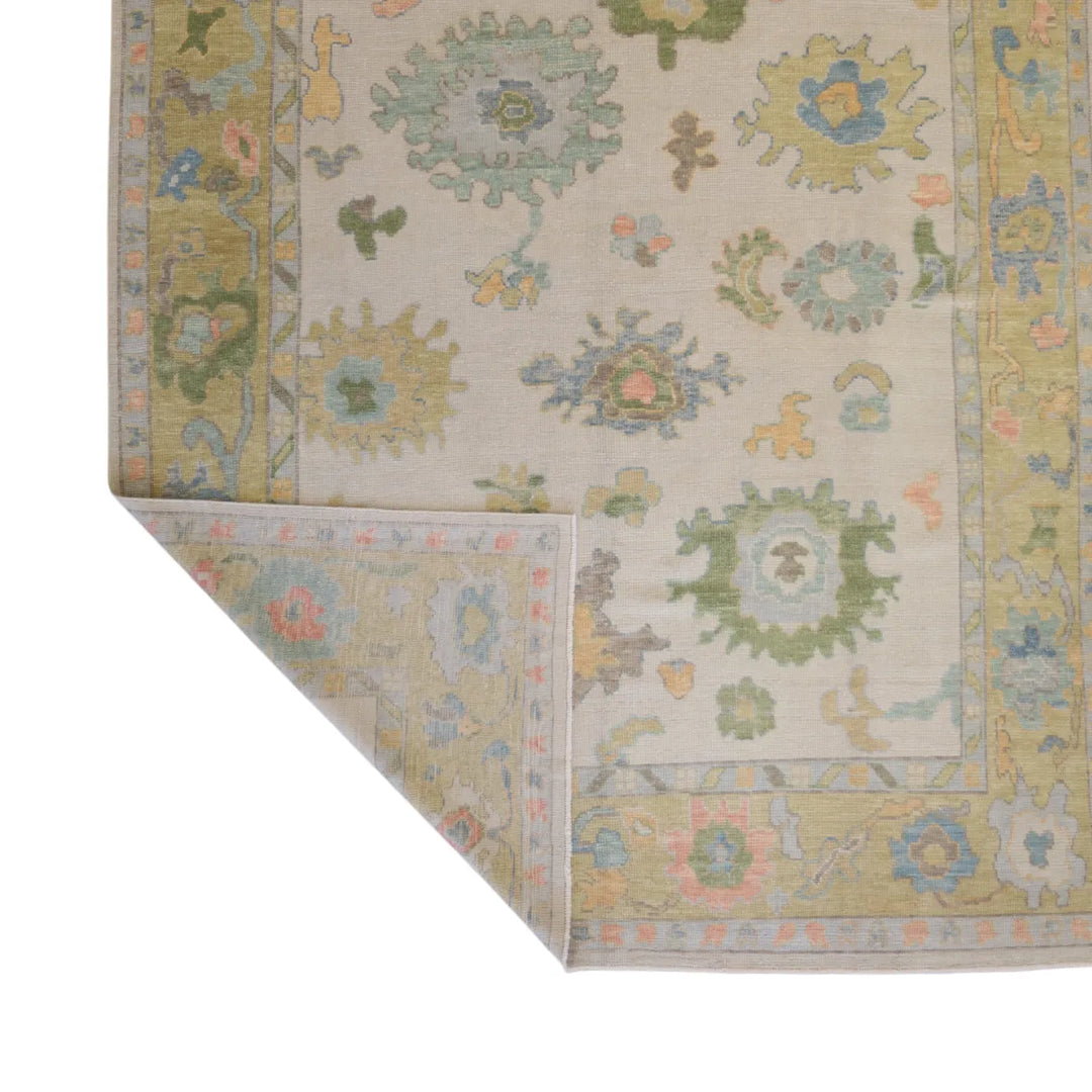7' 10" x 10' 5" - IVORY AND GOLD OUSHAK GEOMETRIC TURKISH RUG
