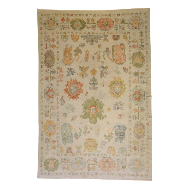 9'10" x  14'9" IVORY AND IVORY OUSHAK GEOMETRIC TURKISH RUG