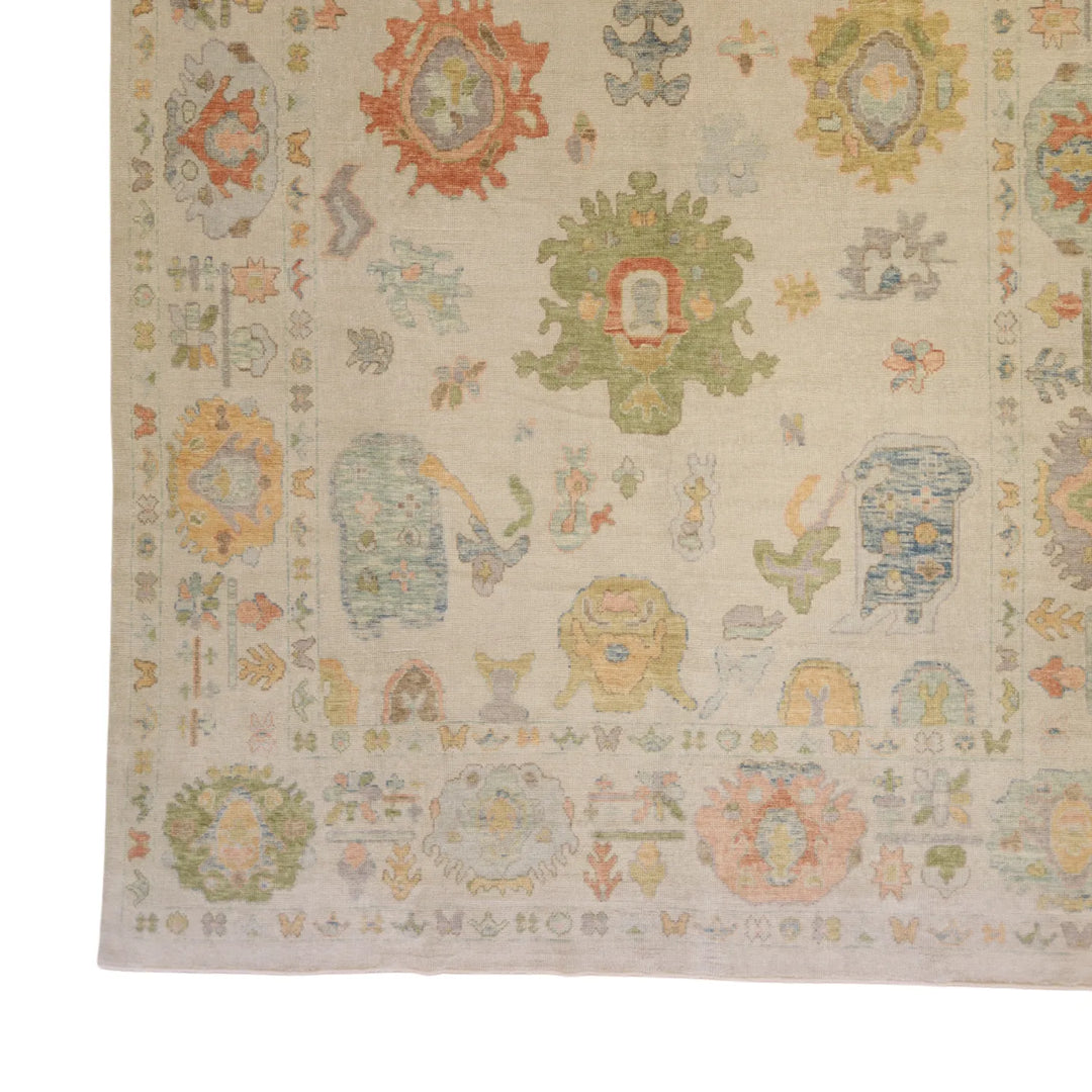 9'10" x  14'9" IVORY AND IVORY OUSHAK GEOMETRIC TURKISH RUG