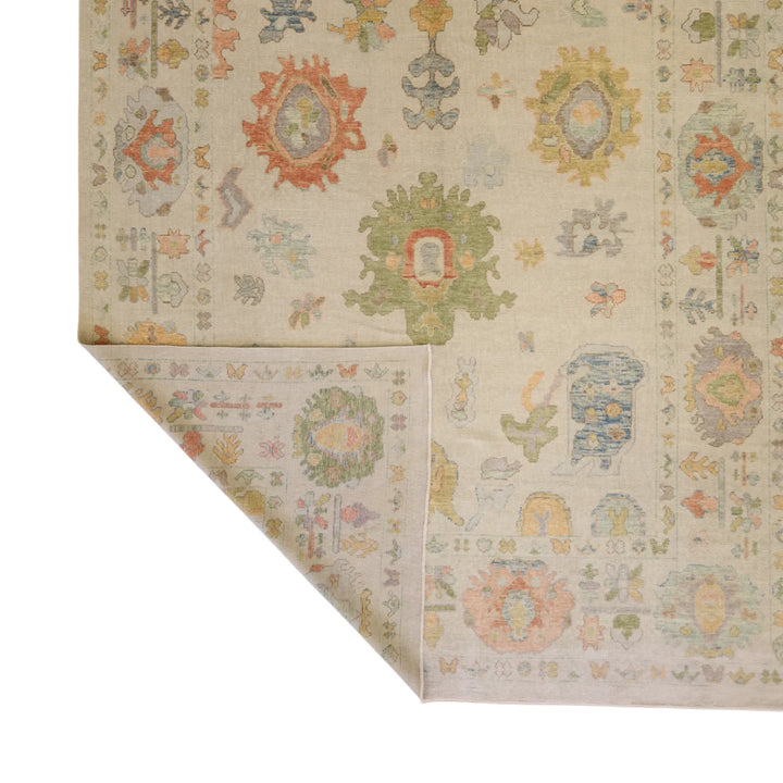 9'10" x  14'9" IVORY AND IVORY OUSHAK GEOMETRIC TURKISH RUG