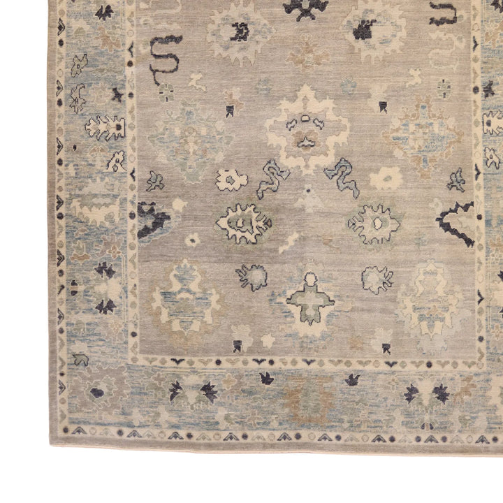 9' 0" x  14' 1" GRAY AND BLUE OUSHAK GEOMETRIC TURKISH RUG