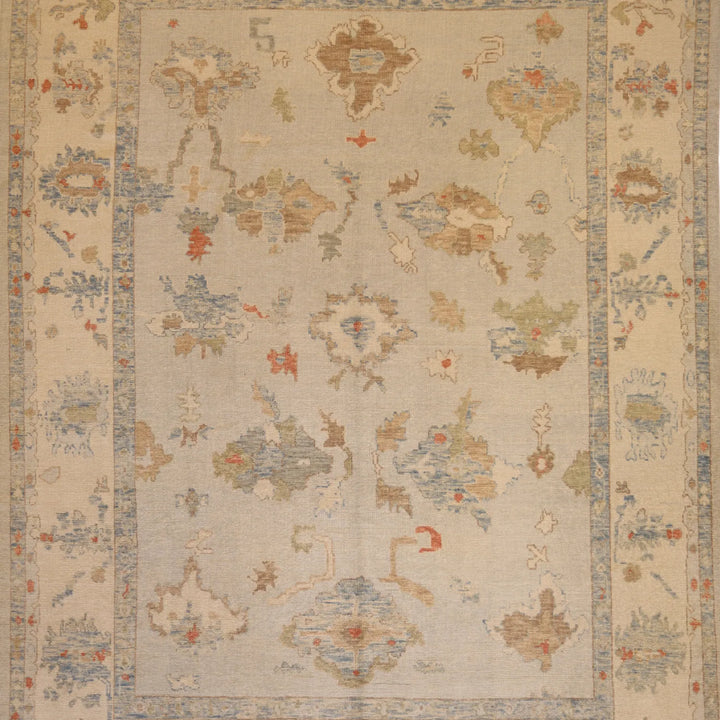 10'   2" x  14'   5" BLUE AND IVORY OUSHAK GEOMETRIC TURKISH RUG