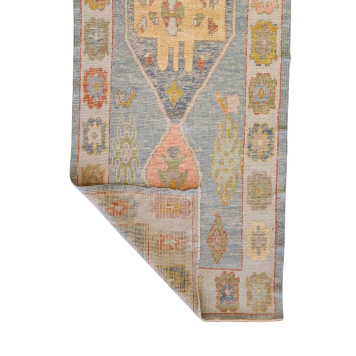 3'3" x 12'6" BLUE AND BLUE OUSHAK GEOMETRIC TURKISH RUG