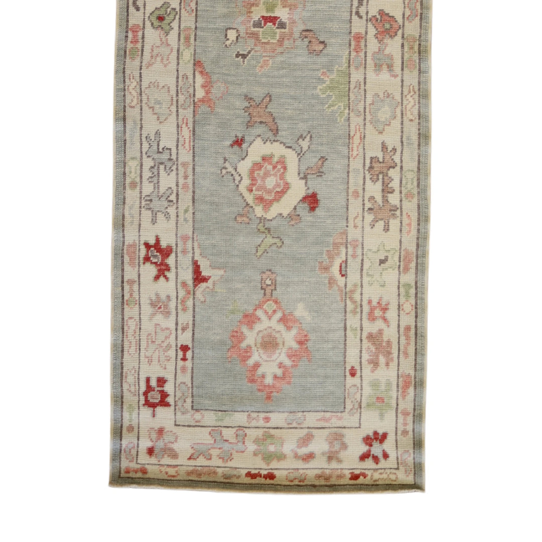 3'3" x 9'8" GRAY AND BEIGE OUSHAK GEOMETRIC TURKISH RUG
